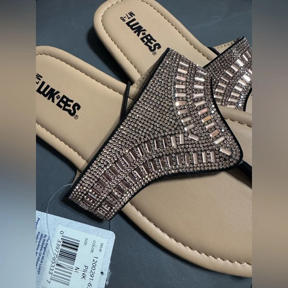 LUKEES by MUK LUKS Women's Island Tiki Sandals in Tan & Pink